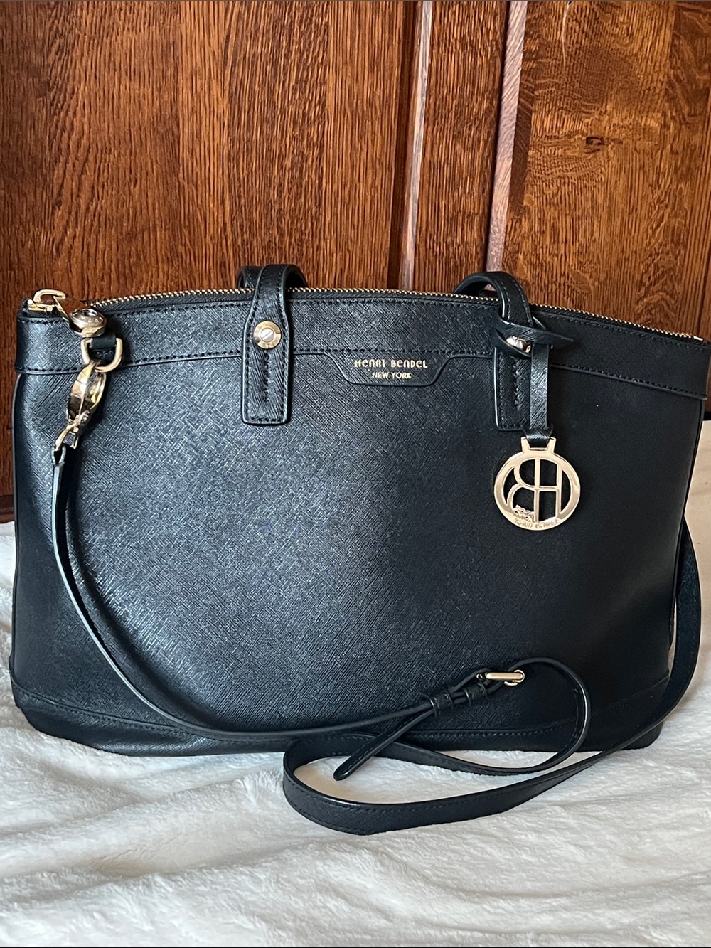HENRI BENDEL Black Saffiano W 57th Satchel Bag